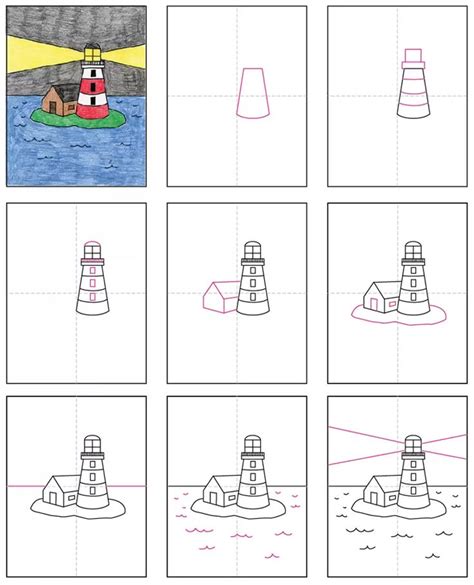 Easy How To Draw A Lighthouse Tutorial And Lighthouse Coloring Page