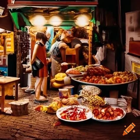 Vibrant Street Scene With Delicious Food Vendors On Craiyon