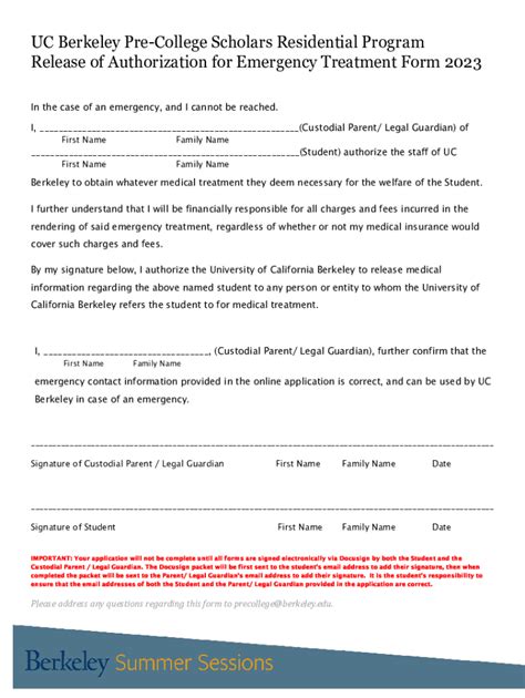 Fillable Online Release Of Authorization For Emergency Treatment Form