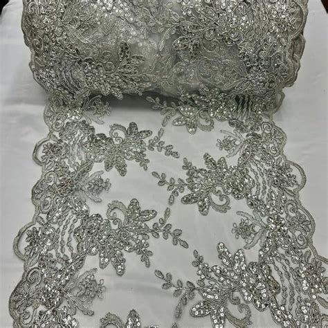 Valentina Textile Inc Sequin Lace Fabric With Embroideries On Mesh Vt