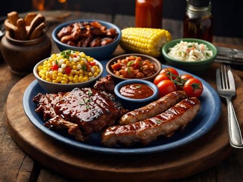 Premium Photo Barbeque Steak With Grilled Vegetables