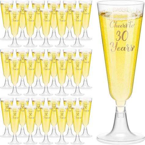 Mumufy 100 Pcs Plastic Champagne Flutes Cheers To 30 Years Cups Anniversary 5 Oz