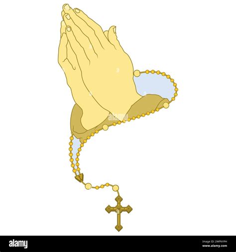 Vector Design Of Praying Hands With Christian Rosary Symbol Of