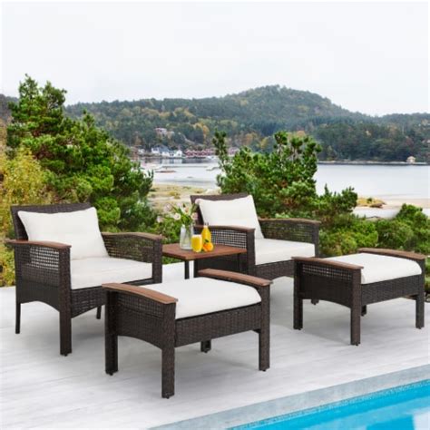 Pcs Patio Rattan Sofa Set Outdoor Wicker Conversation Set W Coffee