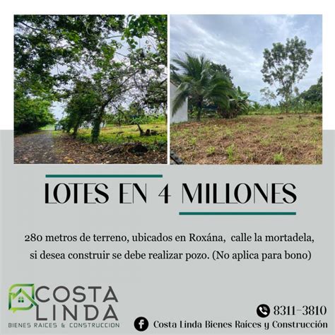 Terreno en Venta en Roxana Pococí Limón 4 000 000 TEV71107