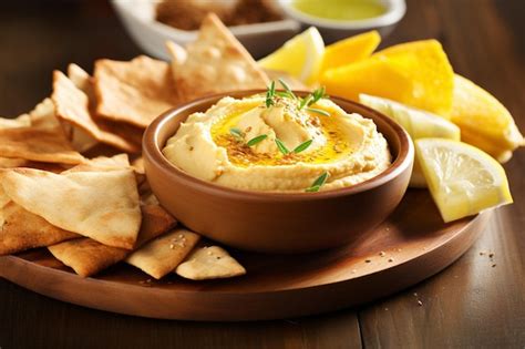 Premium Photo Hummus Spread On Warm Pita Bread