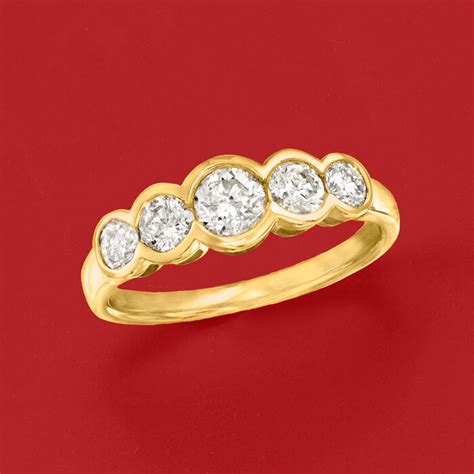 1 00 Ct T W Bezel Set Diamond Five Stone Ring In 14kt Yellow Gold