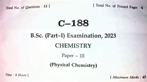 BSC 1st Year Chemistry Paper 3rd Physical Chemistry 2023 YouTube