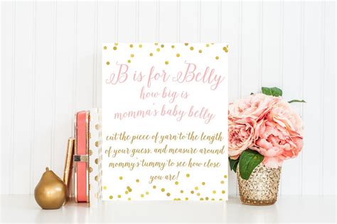 B Is For Belly Sign Pink And Gold Confetti Printable