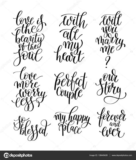 Set Of Black And White Hand Written Lettering Phrase About Love Stock