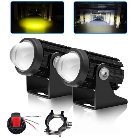 Faros De Lupa LED Alta Baja Doble Color Spot Luz Para Auto Moto Focos