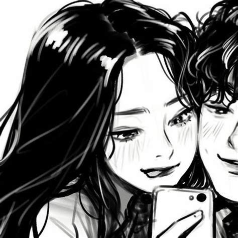 A Black And White Drawing Of Two Girls Looking At A Cell Phone