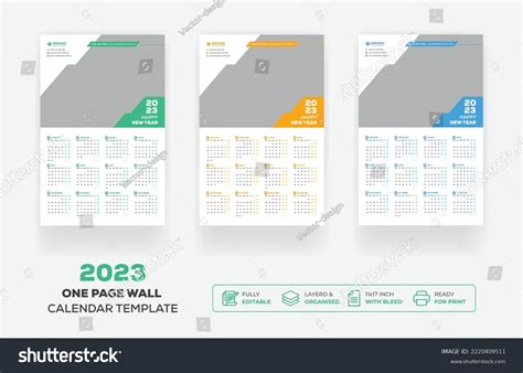 One Page Wall Calendar 2023 Monthly Stock Vector (Royalty Free ...