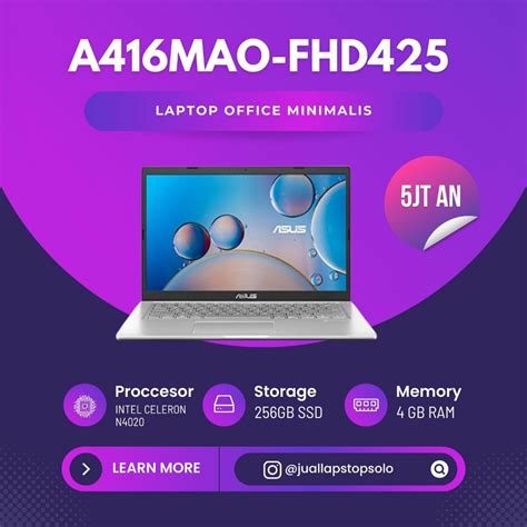 Jual Asus VivoBook A416MAO FHD426 Grey Celeron N4020 4GB SSD 256GB