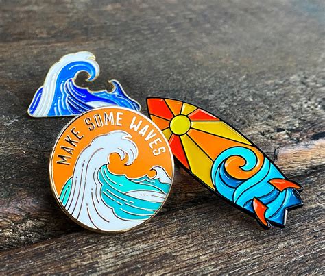 Surf The Wave Enamel Pin Badge Combo A Great Collection For Etsy Uk