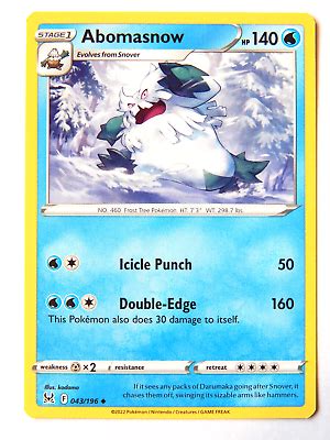 Abomasnow Nm Pokemon Card Lost Origin Water Uncommon