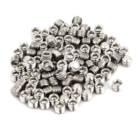 Uxcell M4x3mm Metric 304 Stainless Steel Hex Socket Set Flat Point Grub Screws Silver Tone For