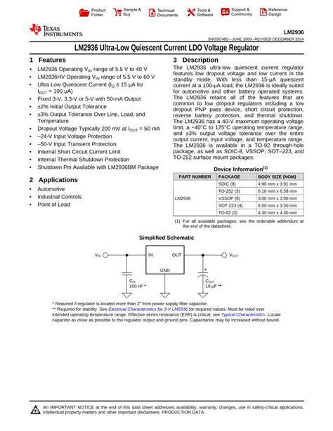 PDF LM2936 Ultra Low Quiescent Current LDO Voltage Regulator