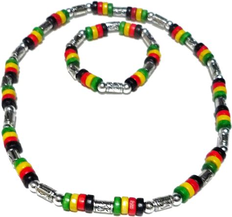 Amazon Rasta Beaded Necklace And Bracelet Set Metallic Beads And