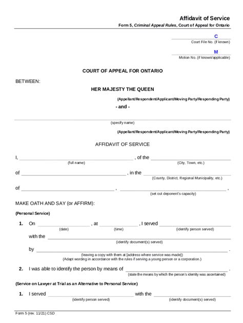 Affidavit Of Service Ontariocourts On Doc Template Pdffiller