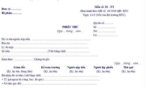 Mẫu phiếu thu tiền mặt theo QĐ 48 và TT 200 mới nhất | KTHN