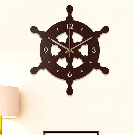 Ship Wheel Shape Wooden Wall Clock - WallMantra