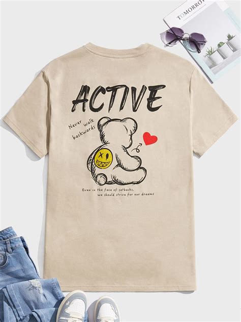 Khaki Casual Collar Short Sleeve Knitted Fabric Cartoon Slogan