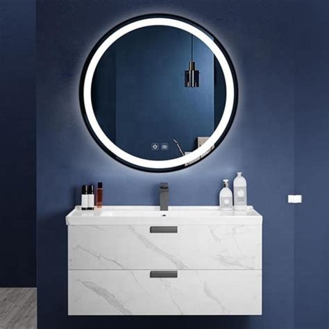 LED огледало за баня Touch Hanz Demist System черна рамка 60x60см - eMAG.bg