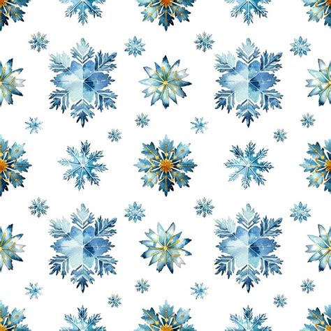 Premium Psd Watercolor Snowflakes Seamless Pattern Blue Snowflakes