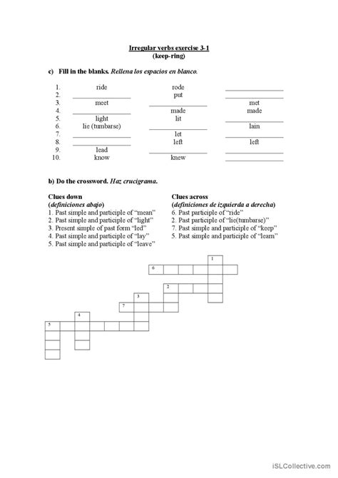 Irregular Verbs With Crosswords 5 English ESL Worksheets Pdf Doc