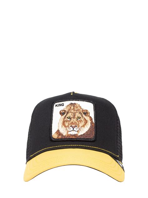 Goorin Bros The King Lion Trucker Hat W Patch In Black Yellow Modesens