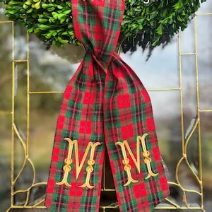 Christmas Tartan Plaid Wreath Sash With Monogram Wreath Bow Monogram