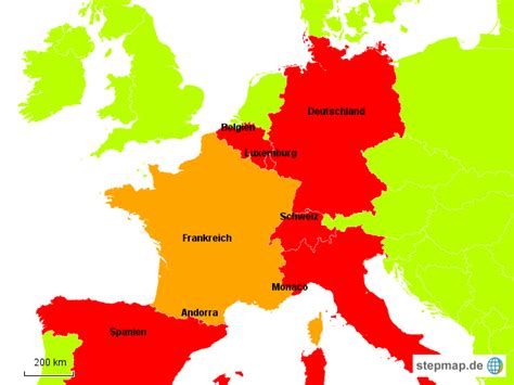 StepMap Nachbarländer Frankreichs Landkarte für Frankreich