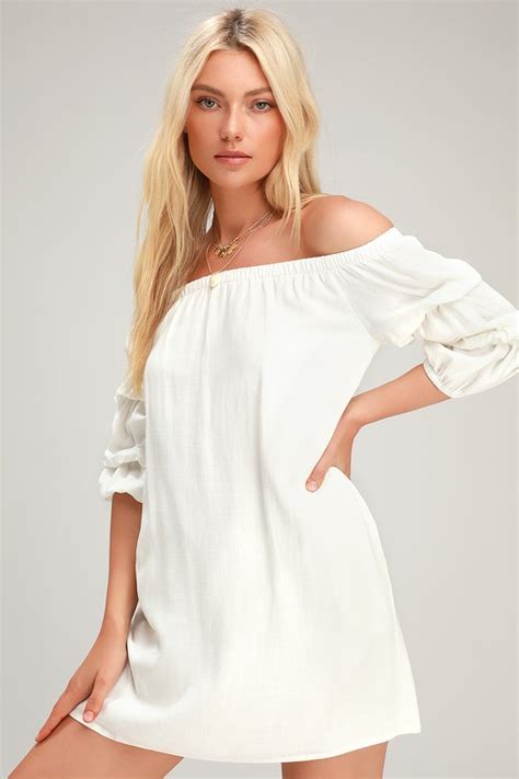 Cute OTS Dress White Dress White Off The Shoulder Dress Lulus