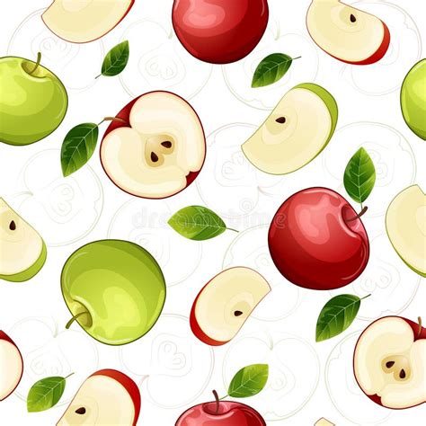 Apple Fruits Seamless Pattern Red Green And Golden Apples Stock