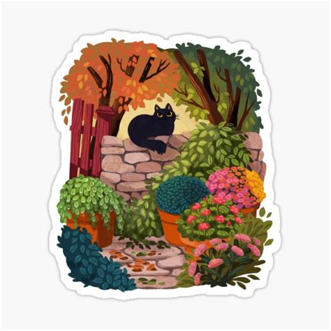 Cat In The Garden Sticker For Sale By Michelledraws Redbubble