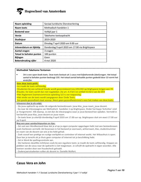 Methodisch Handelen Take Home Examen Uitgewerkt Naam Opleiding