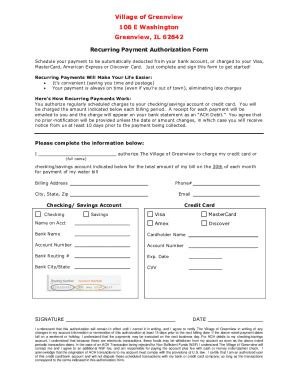 Fillable Online Debit Credit Card Recurring Payment Authorization Form