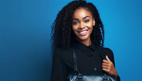 Premium Photo Pretty Cute Smiling Model With Blonde Hair In Blue Background