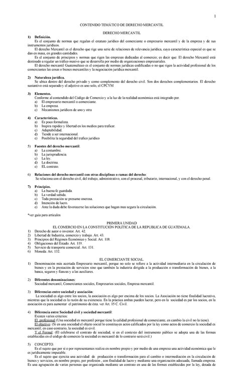 Derecho Mercantil Guatemalteco Contenido Tem Tico De Derecho