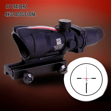 Trijicon Acog Clone 4×32 Scope Reticle Sight Cross Red Fiber Optic Scope 223 – Tacos Y Mas