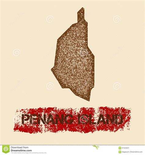 Penang Island Distressed Map Cartoon Vector Cartoondealer