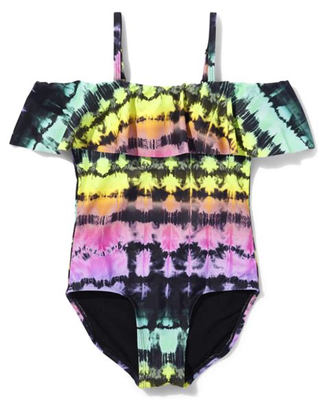 Tween Girls Sleeveless Tie Dye Off The Shoulder One Piece Swimsuit