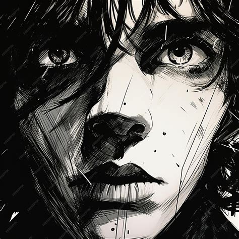 Premium Photo Intense Horror Manga Style Drawing Of Curly Haired