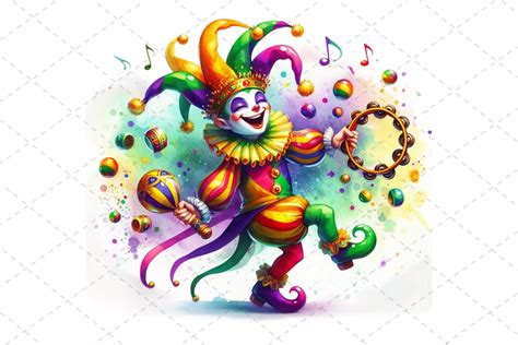 Watercolor Mardi Gras Jester Clipart Graphic By Design Store · Creative