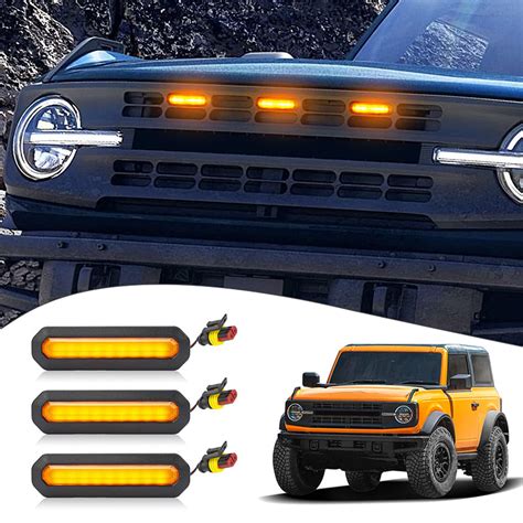 Amber Led Grille Lights Kit For 2021 Later Ford Bronco Base And Black Di