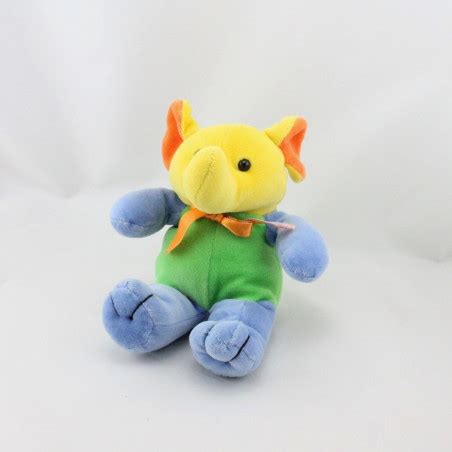 Doudou éléphant jaune vert bleu orange TOY S RUS