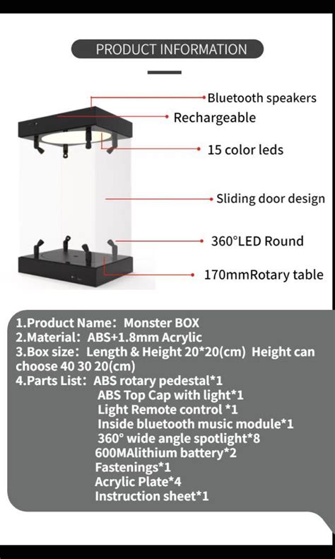 Hot Toys Figures Acrylic Display Case Self Install Clear Cube Box With Turntable Led Lights