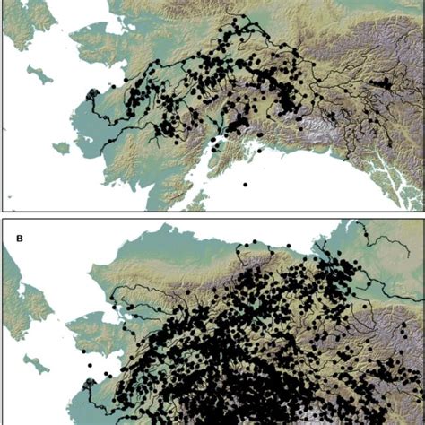 A: Place names attested to in multiple Dene languages. B: Place names ...