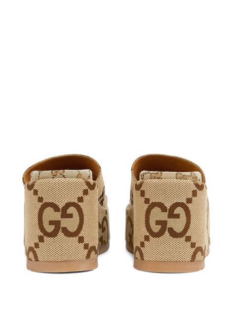 Gucci Angelina Gg Monogram Wedge Slides In Camel Ebony Modesens